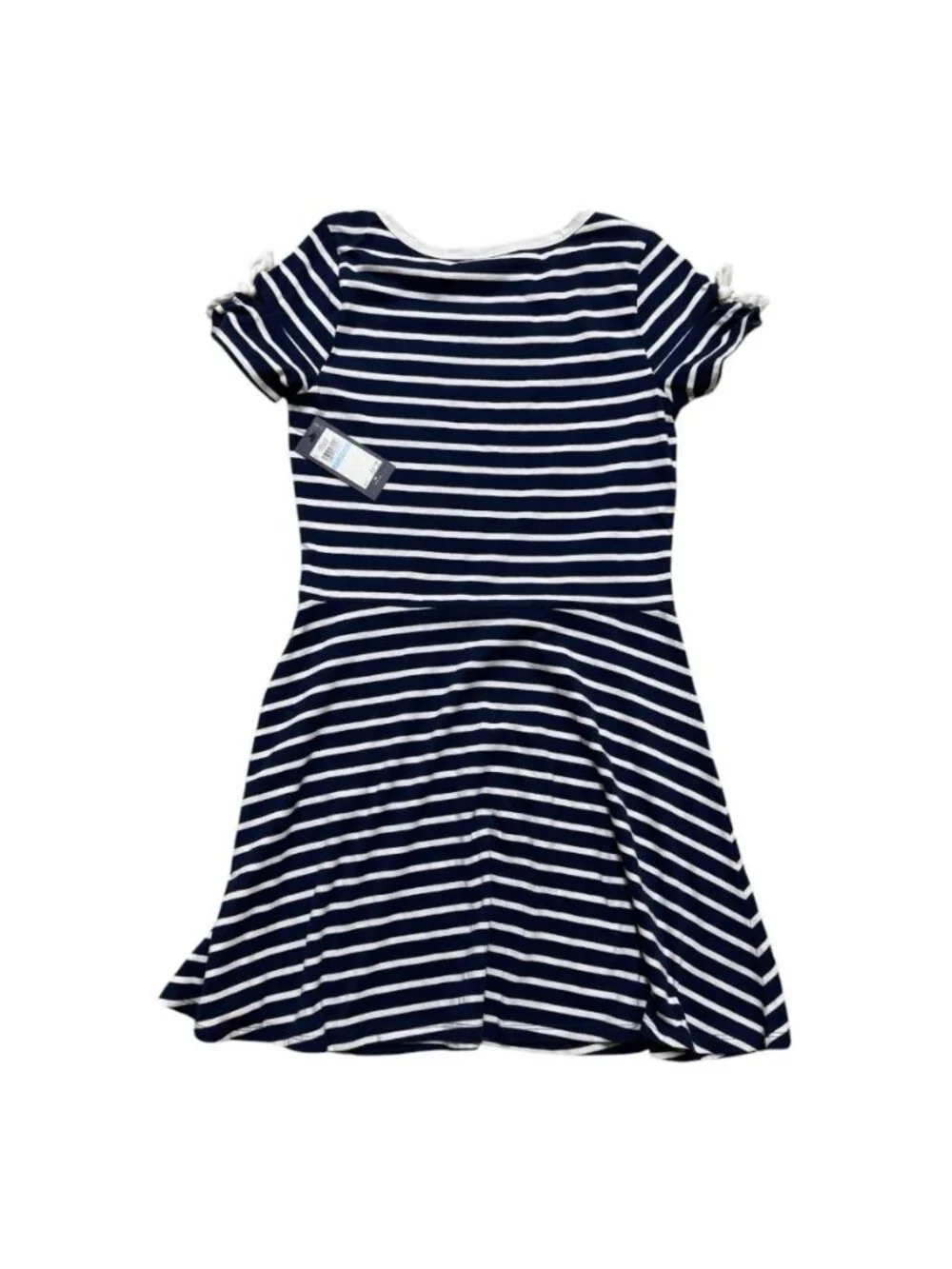 Tommy Hilfiger Girls Striped Dress XL 16 Navy White Bow NWT Short Sleeve